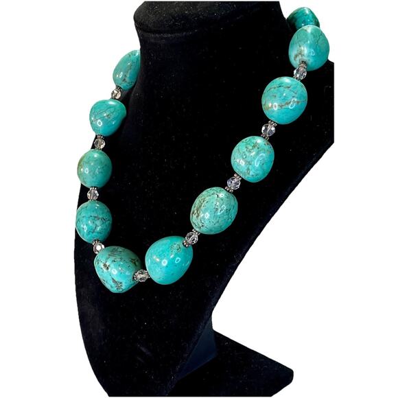 Vintage Chunky Gemstone Statement Necklace Light Turquoise Howlite Beads - 181.g - Picture 3 of 10